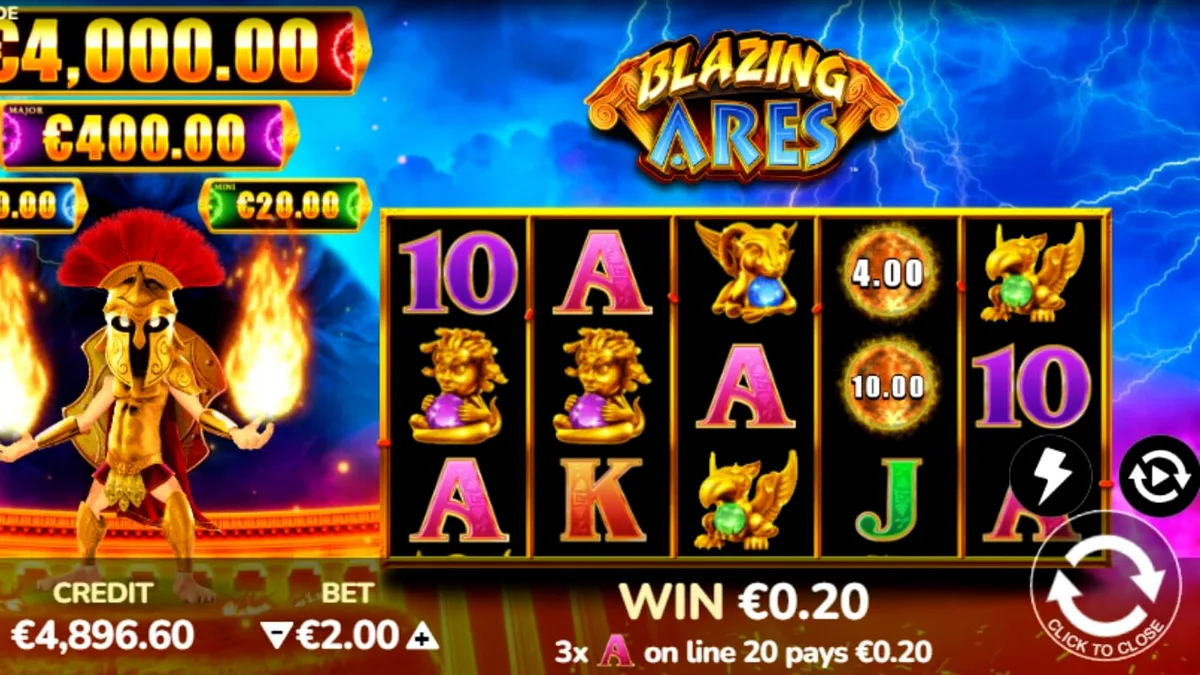 Tampilan visual slot Blazing Ares dengan tema dewa perang Yunani