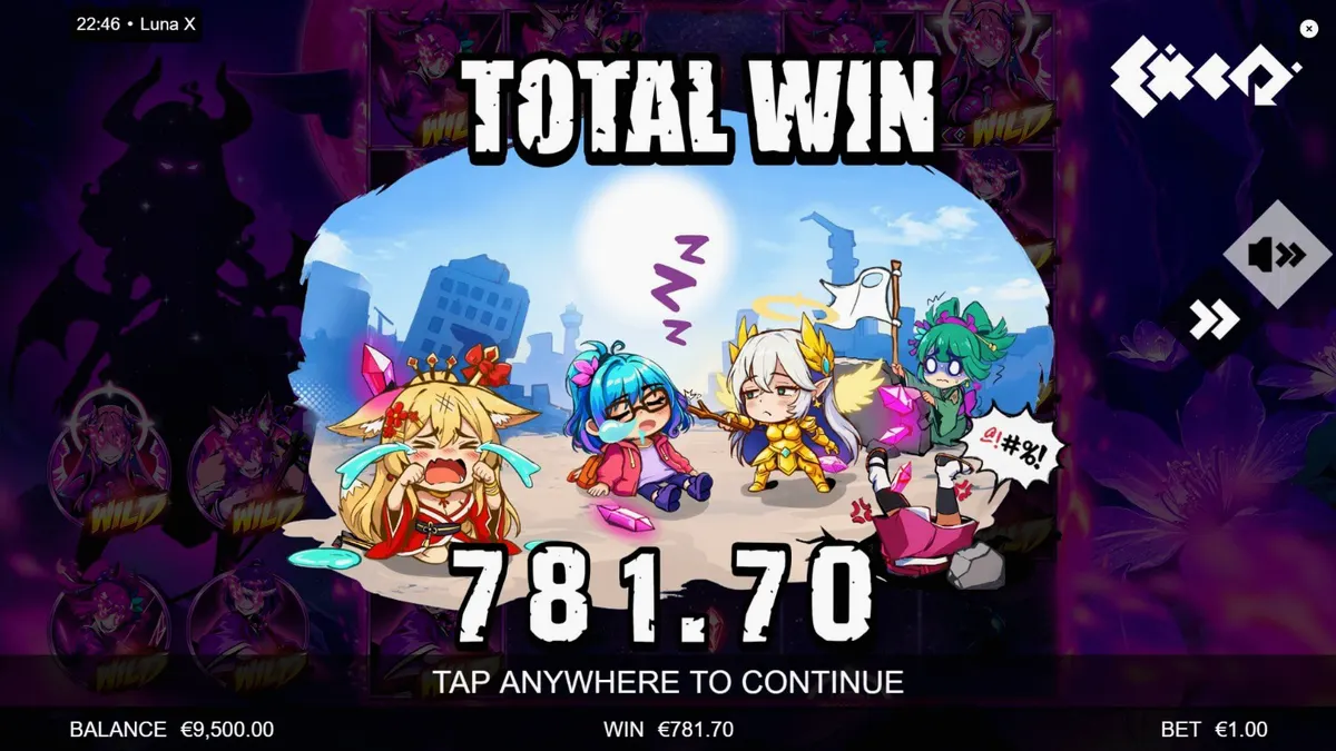 Tampilan visual futuristik dan neon dari slot Luna X